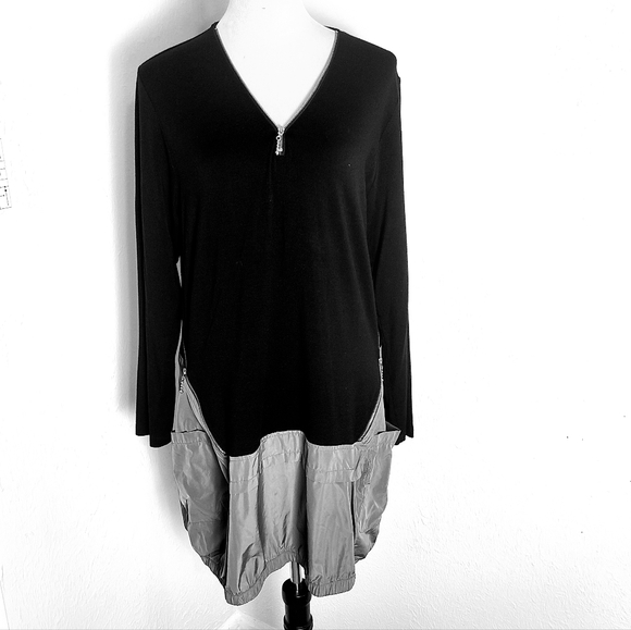 Comfy USA Sara Tunic Dress Black/Gray Mixed Material Size Large RARE Futuristic - Picture 3 of 15